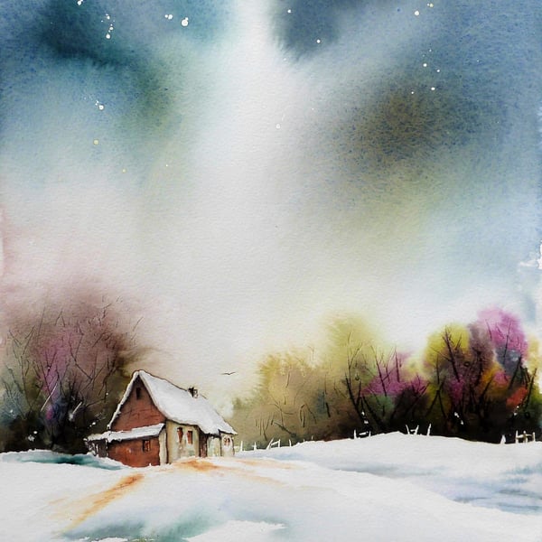 The Cottage at the edge of the wood, Original Watercolour Painting.