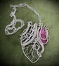 Silver and Pink Quartz Anatomical Heart wire wrapped pendant - Image 1