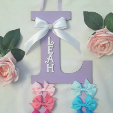 Personalised bow holder,Letter ribbon bow holder,Personalised clip holder