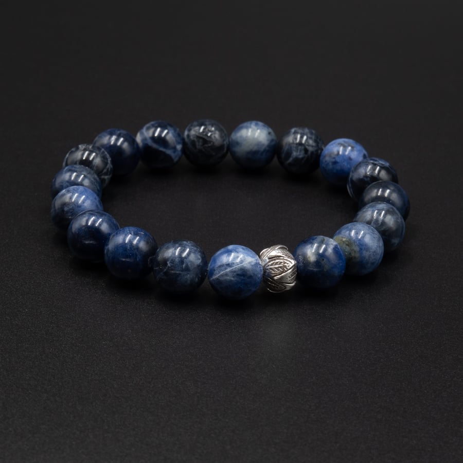 Sodalite Karen hill tribe silver gemstone drop earrings, Sagittarius gift