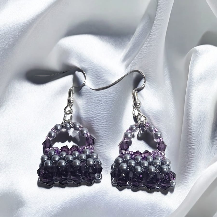 Purple Beaded Handbag Earring