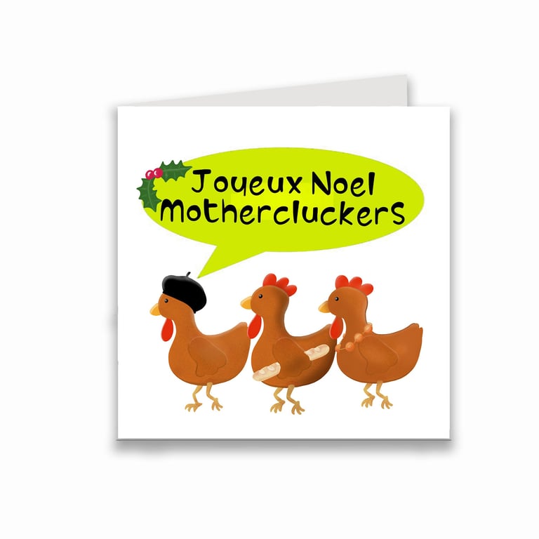 Joyous Noel Christmas card, 3 French hens funny card