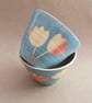 Handmade stoneware bowl set decorated with flowers