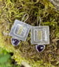 Silver gold and amethyst square statement earrings - Image 5