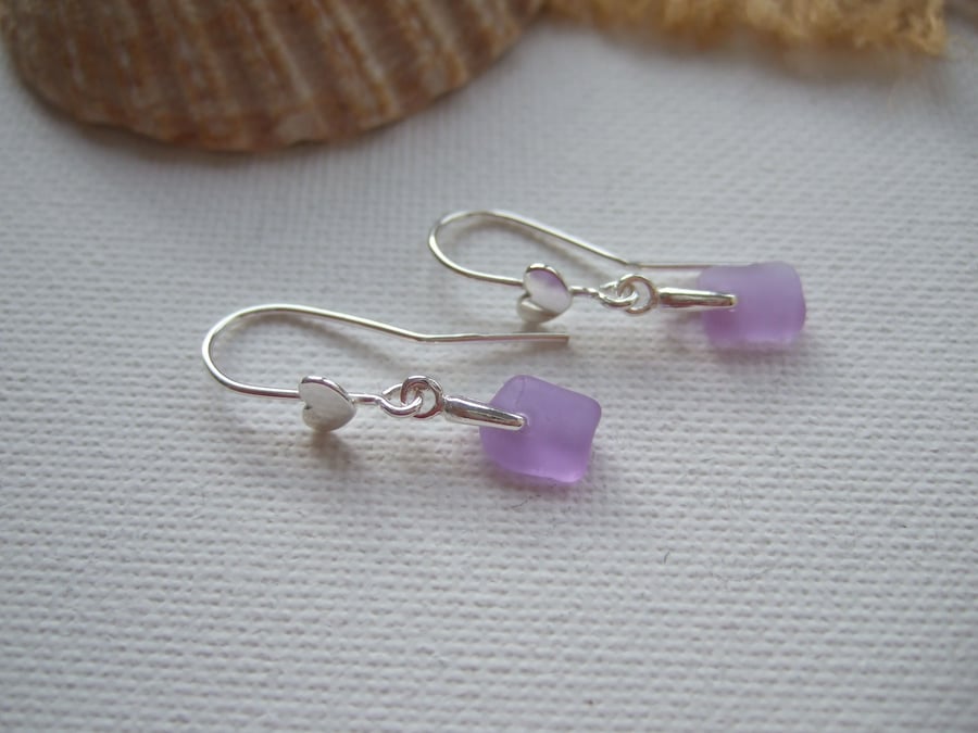 Purple sea glass earring, Neodymium beach heart, Spanish color changing