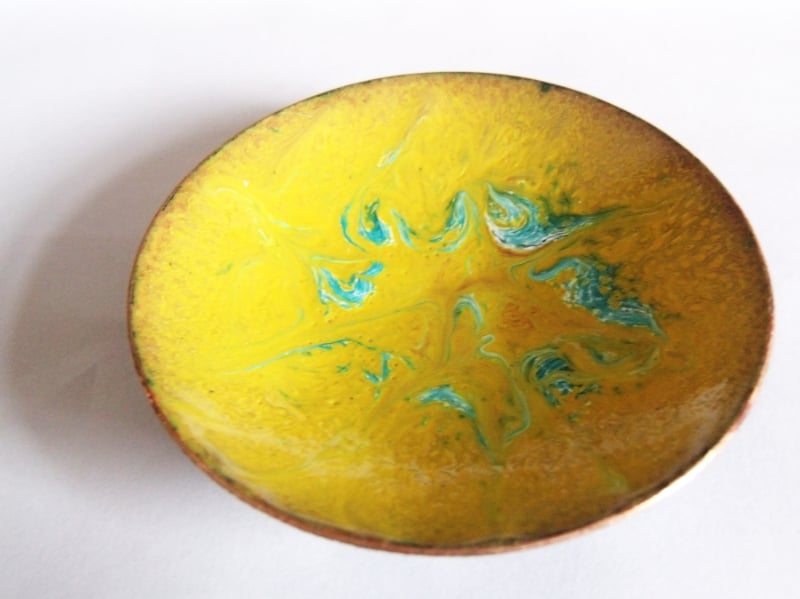 enamelled bowl - green on yellow