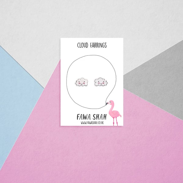 Small Cloud Stud Earrings - Handpainted - Weather Earrings