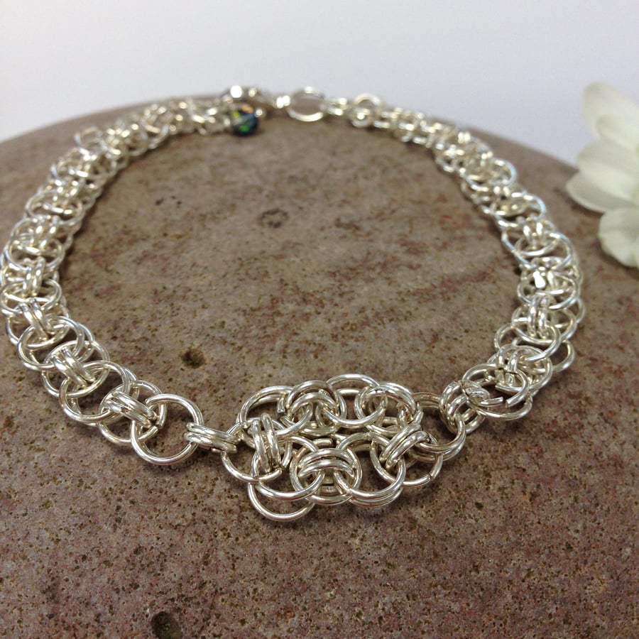 Silver Plated Celtic Flower Chainmaille Bracelet