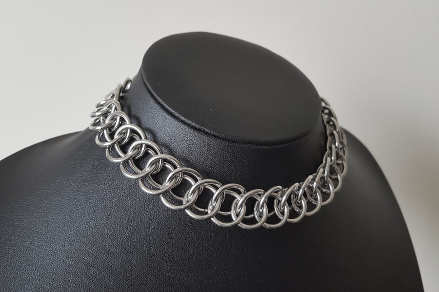 Extra Wide Half Persian Chainmail Link Choker - Stainless Steel Necklace