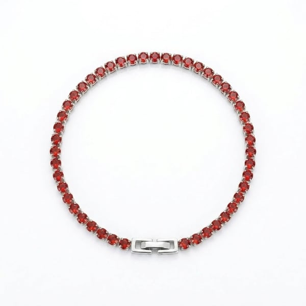 Red 5A Zircon Tennis Bracelet Hypoallergenic Stainless Steel Stackable Handmade 