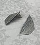 Aluminium Stud Earrings Folded Design, Metal Grate Imprinted Pattern Grey Tones - Image 5