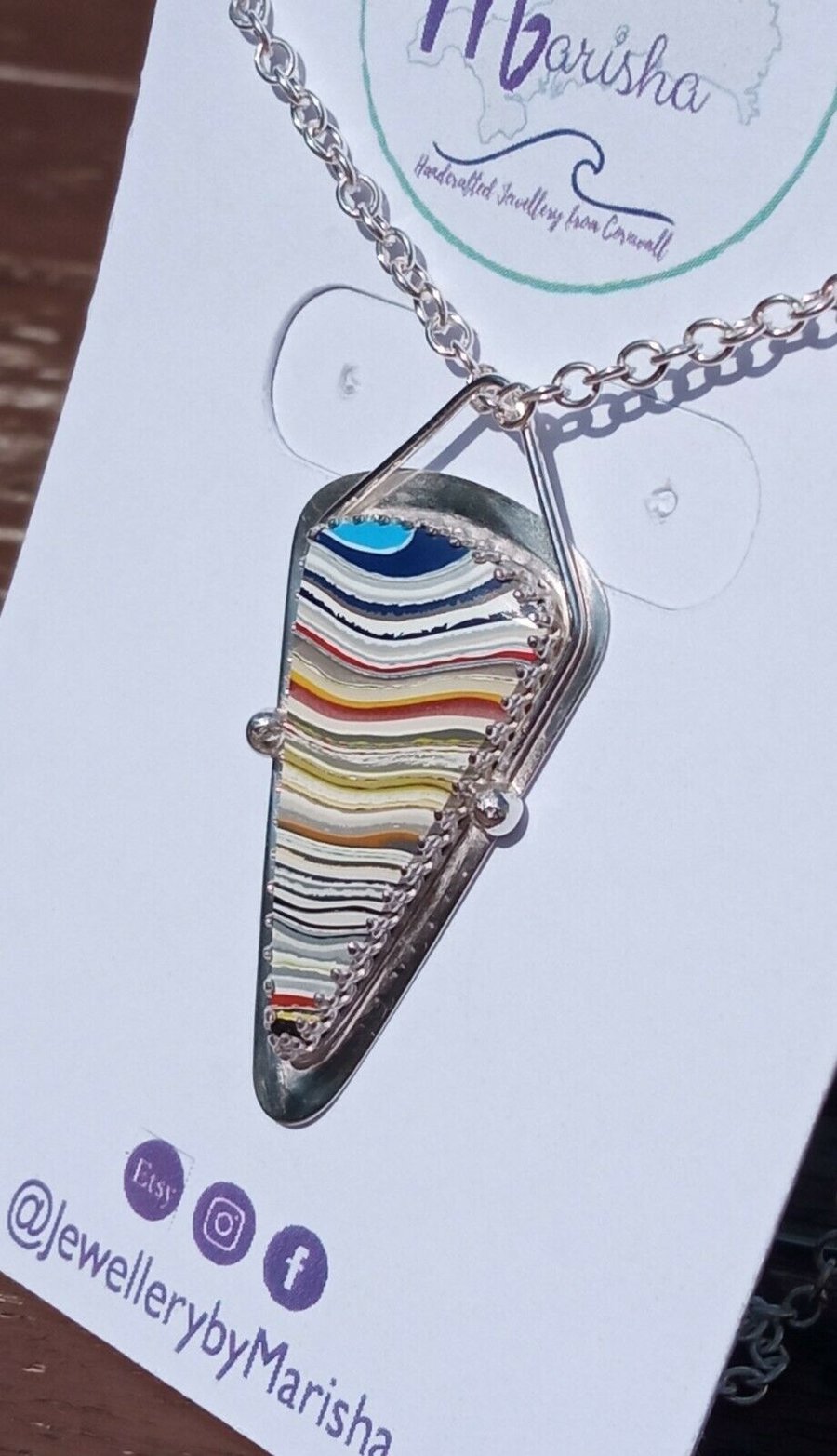 Fordite Necklace Sterling Silver Jewellery Gift Boatite Triangle Upcycle Recycle