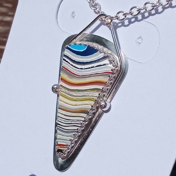 Fordite Necklace Sterling Silver Jewellery Gift Boatite Triangle Upcycle Recycle