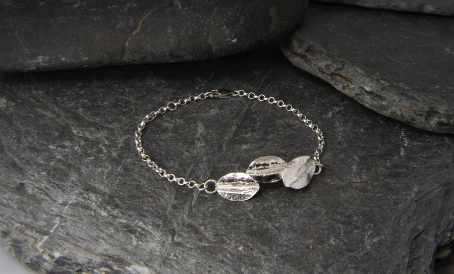 Fold Formed Sterling Silver Leaf Chain Bracelet 