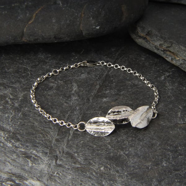 Fold Formed Sterling Silver Leaf Chain Bracelet 