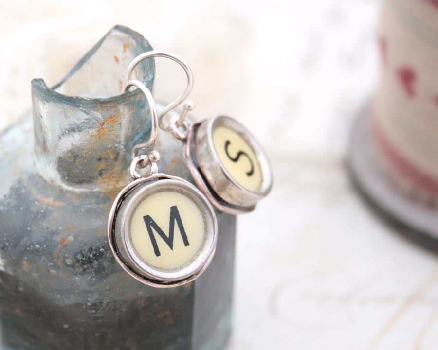 IVORY Typewriter Key Monogram Earrings, Initial Dangling Earrings