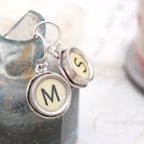IVORY Typewriter Key Monogram Earrings, Initial Dangling Earrings