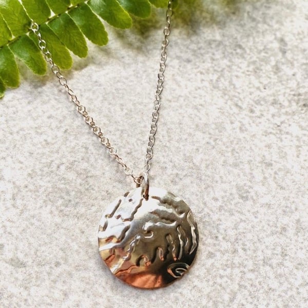 Silver Embossed Fern Necklace.  