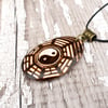 Yin Yang bagua, pyrography pendant. Feng Shui or martial arts inspired.