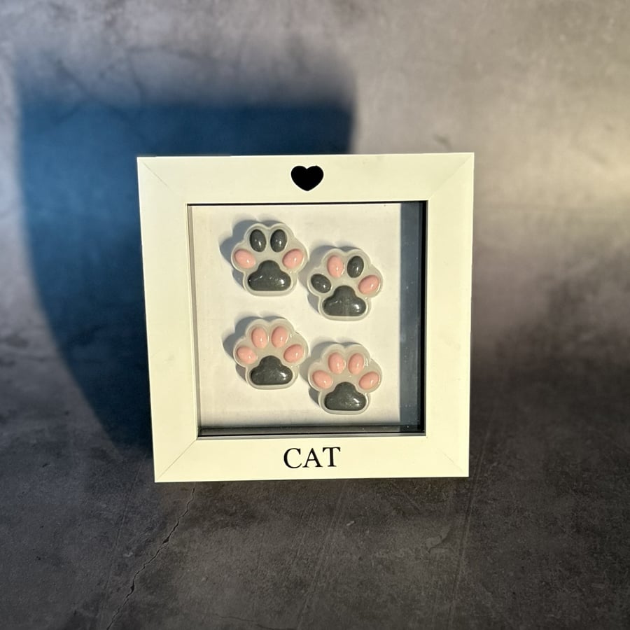 Perfectly Imperfect Pop Art Resin Pet Cat Toe Beans Paw Prints in 3D Box Frame