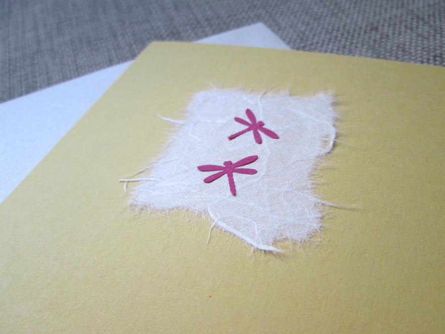 Pink on Yellow Dragonflies Card