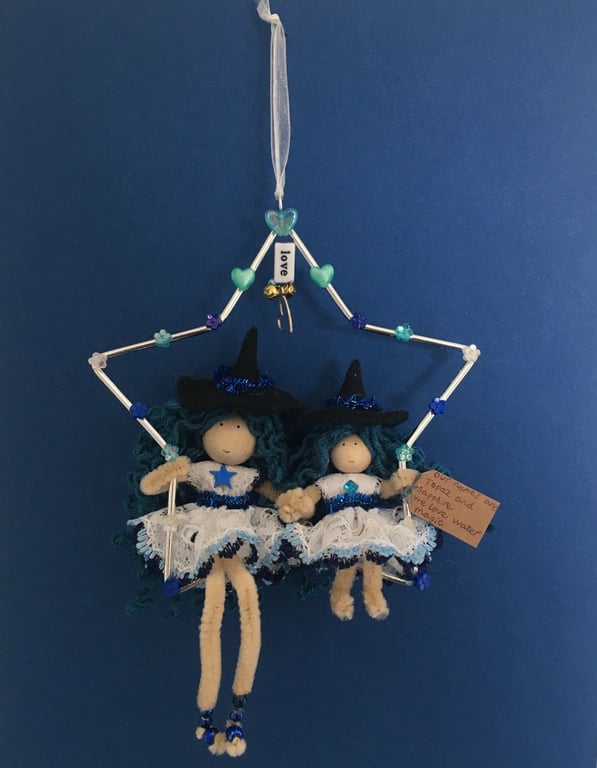 Mother And Daughter Witch Fairy Doll Decoration, Halloween Decor