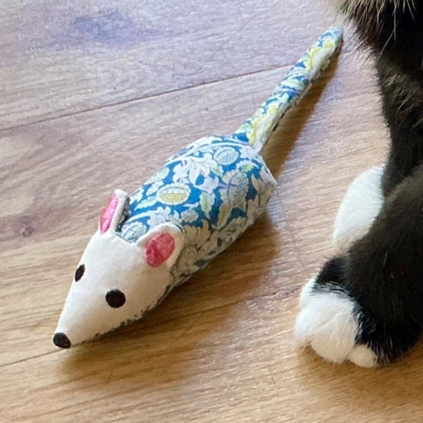 William Morris fabric mouse , catnip kicker toy.