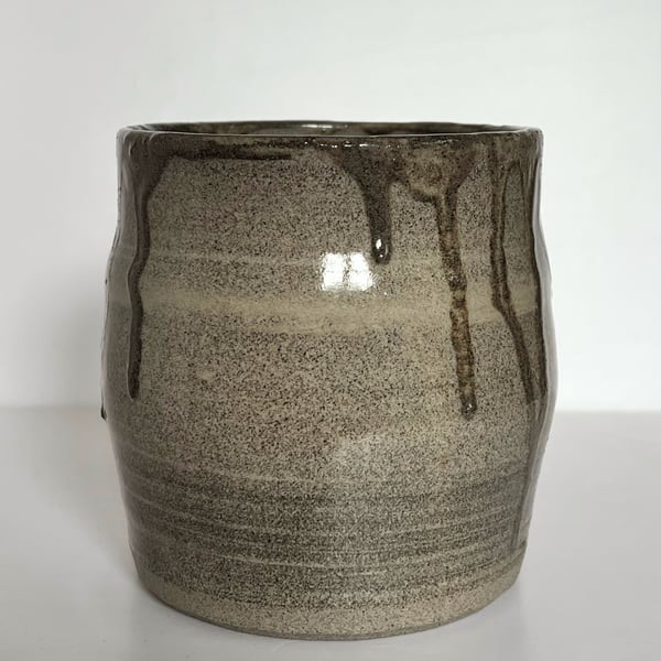 Handmade speckle grey stoneware jar vase 11cm x 11cm approx