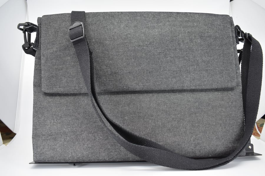 Denim dark grey handmade messenger bag. To carry laptop and documents easily. 