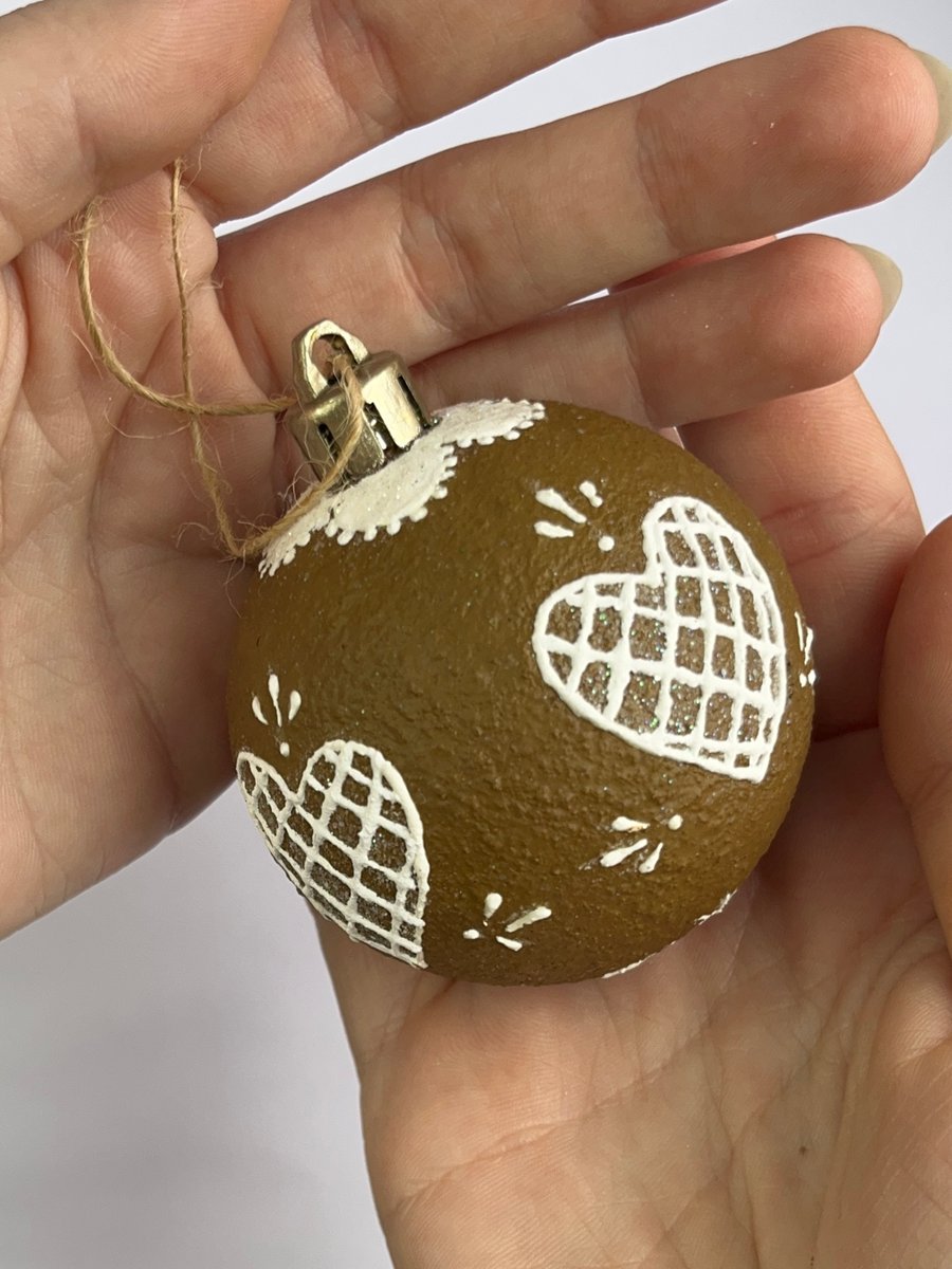 Christmas Tree Decorations Gingerbread Style Hand Painted Ball - READY TO SHIP