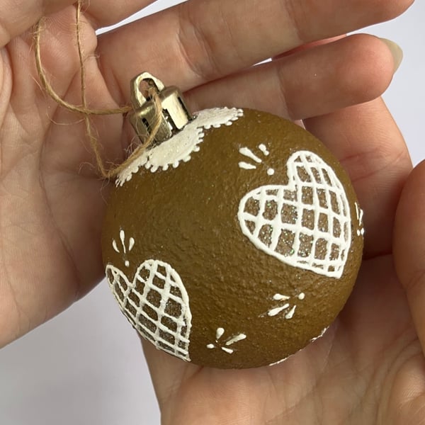Christmas Tree Decorations Gingerbread Style Hand Painted Ball - READY TO SHIP