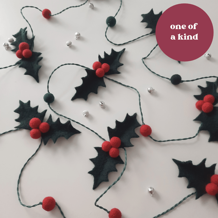 Merino Wool- Needle Felt Holly Garland