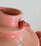 Handmade Pink Candle Holder with Tiny Robin Bird , Pottery for Christmas - Image 7