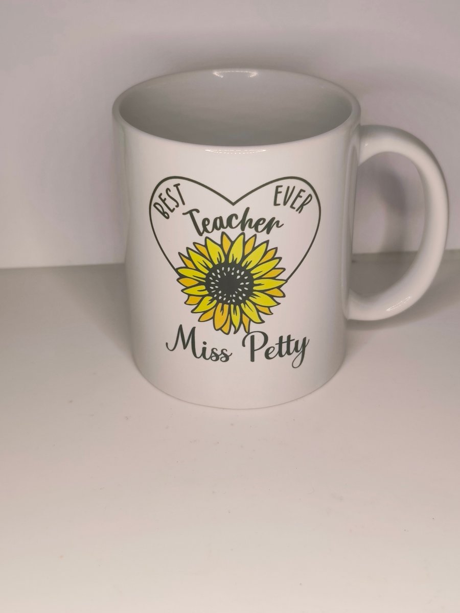 Personalised Best Teacher Ever Sunflower Mug