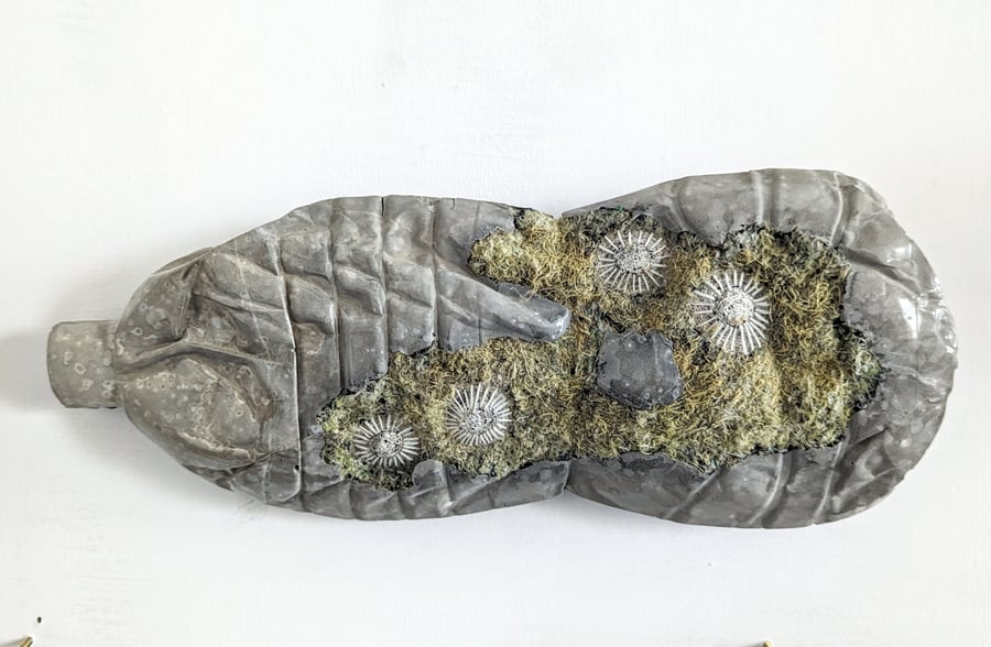 Message in a Bottle - sculpture from recycled materials (large soft green)