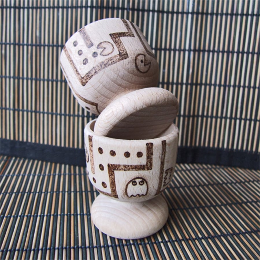 Personalised Wooden Pyrography Egg Cup Pair