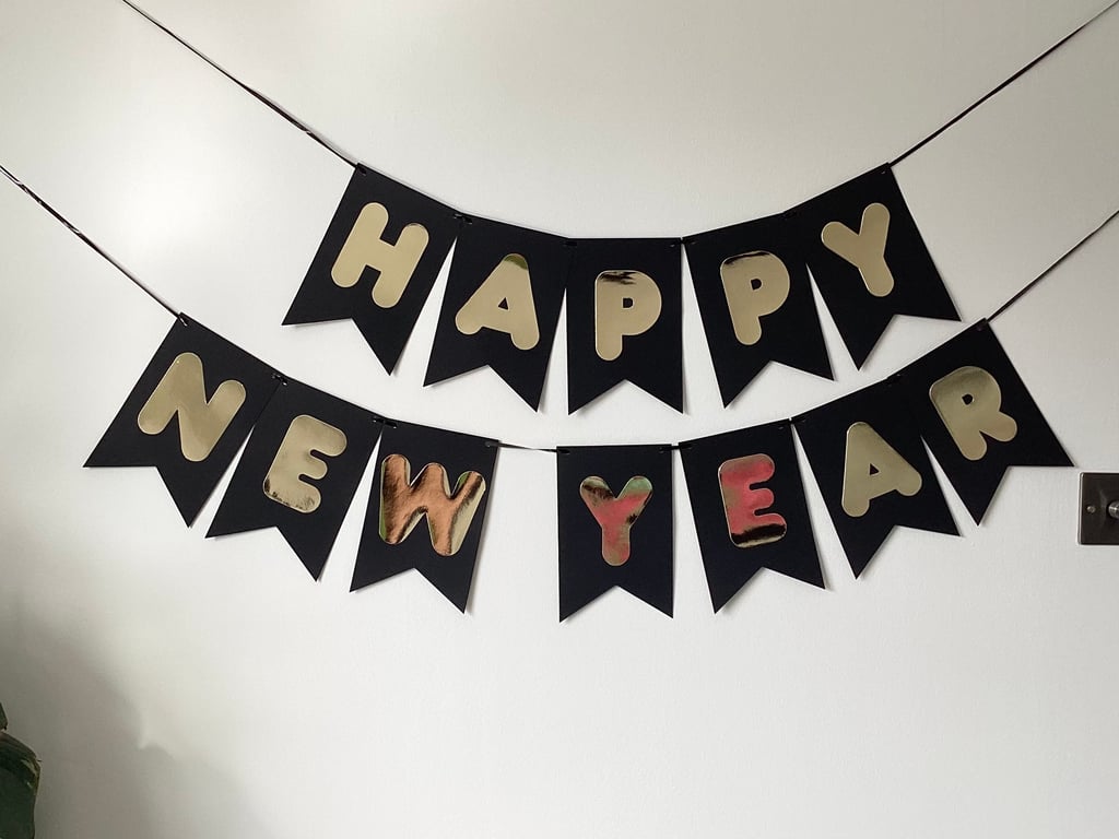 New Year Party Banner Bunting Black & Gold
