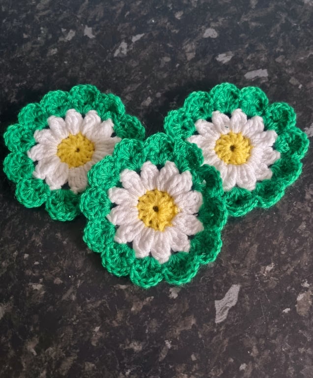 Daisy flower crochet coasters, coffee coasters, mother's day gifts