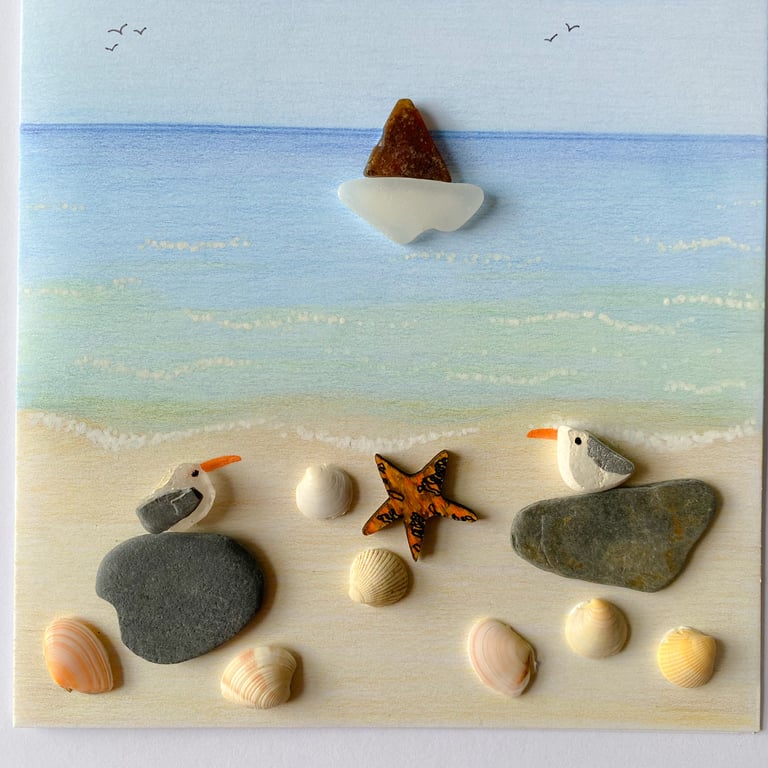 Cornwall sea glass beach design greeting card 