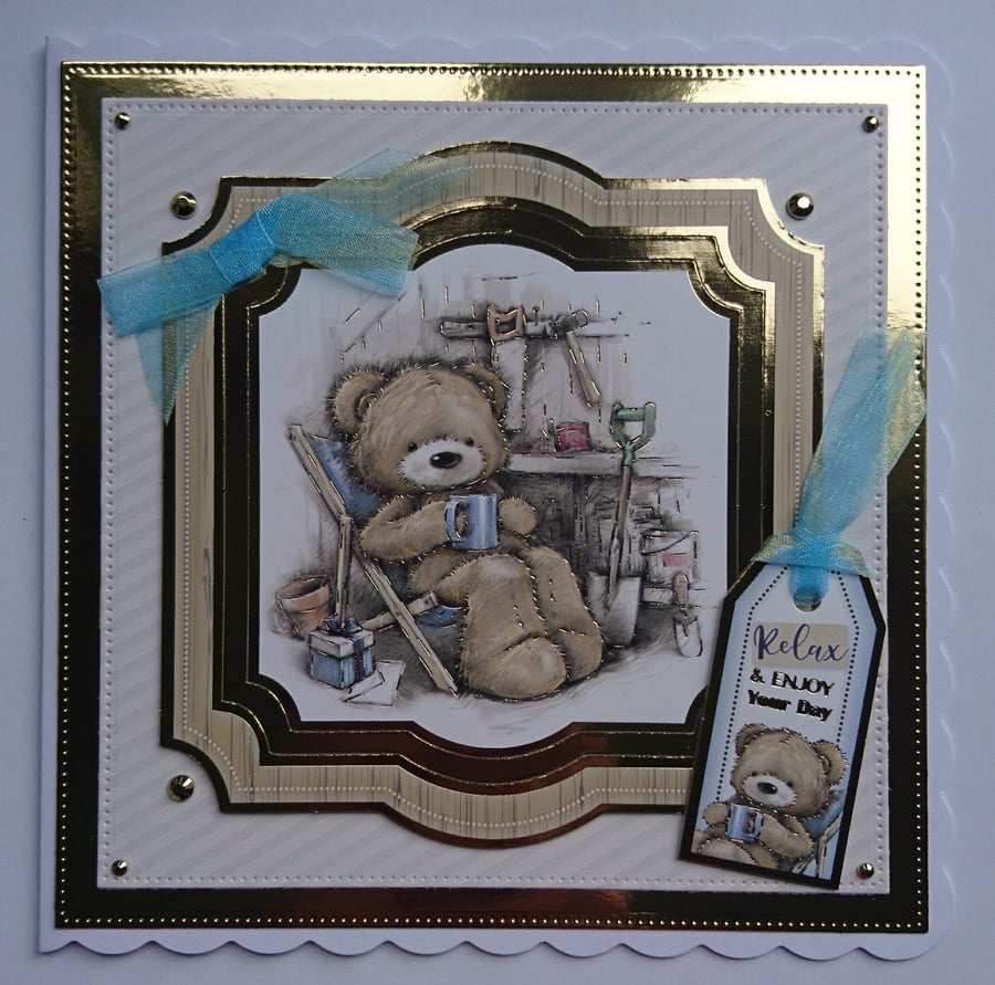 Birthday Retirement Father's Day Card Boy Teddy Bear Relax 3D Luxury Handmade