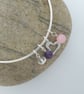 Silver Bangle with amethyst, rose quartz, heart charm and Swarovski crystal  - Image 3