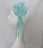 Aqua Blue Regency Daisy Flower Crystal & Ribbons Fascinator Hair Clip Headpiece - Image 5
