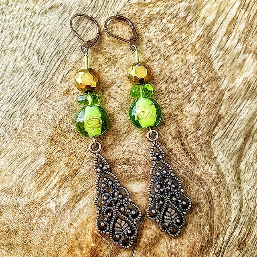Lampwork Glass & Copper earrings