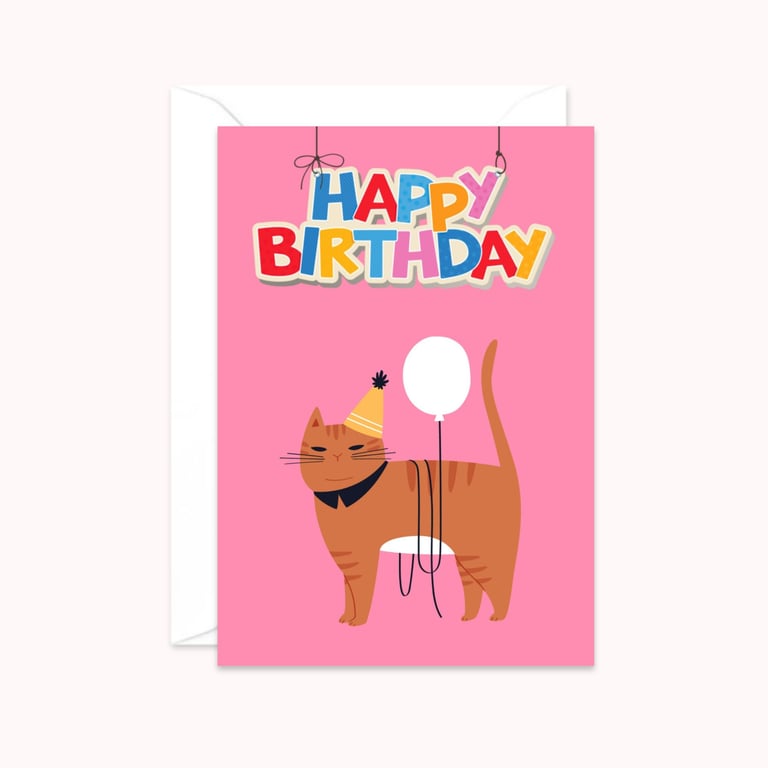 Party Cat Birthday Card: Cat Lover Greeting Card (705)
