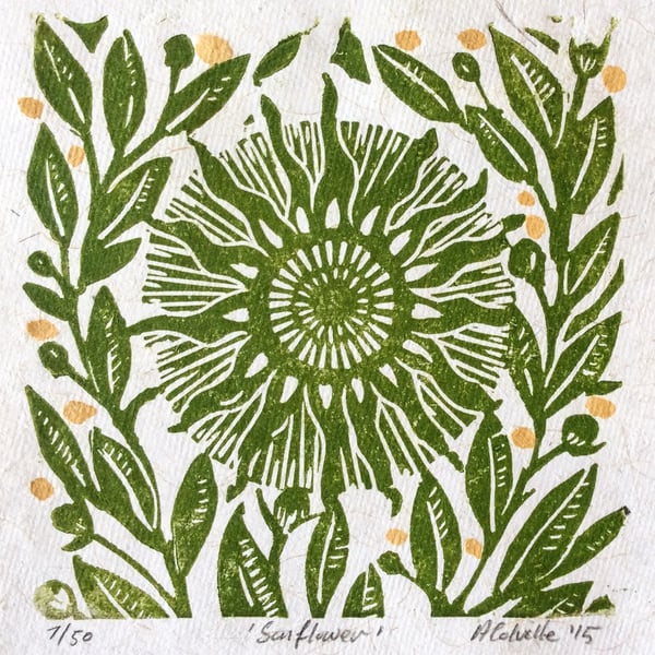 Sunflower Lino Print 
