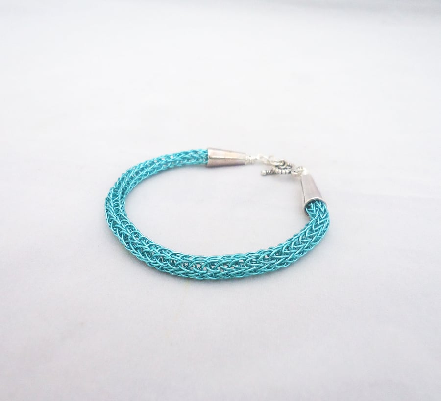Viking knit bracelet, Blue Viking Knit Bracelet, Wire Wrapped Bracelet