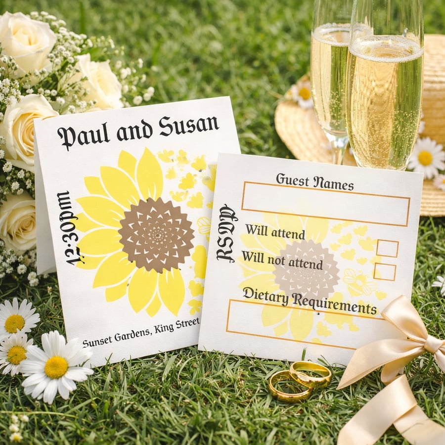 Sunflower Wedding Invitation & RSVP Set Rustic Wedding Stationery