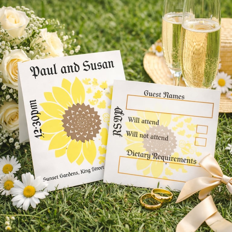 Sunflower Wedding Invitation & RSVP Set Rustic Wedding Stationery