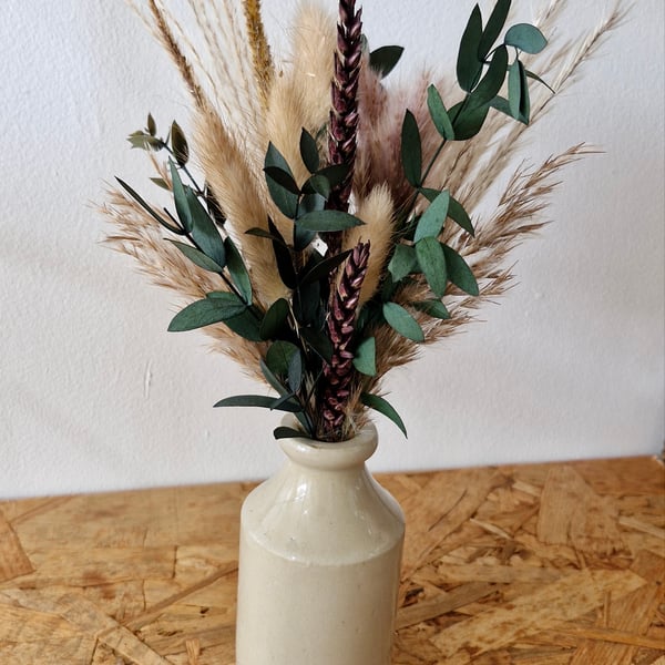 Dried Flower Bunch with Vase. Eucalyptus & Grasses