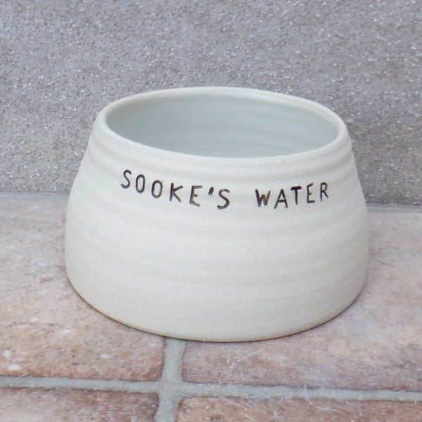 Personalised spaniel dog water food bowl wheel thrown stoneware pottery